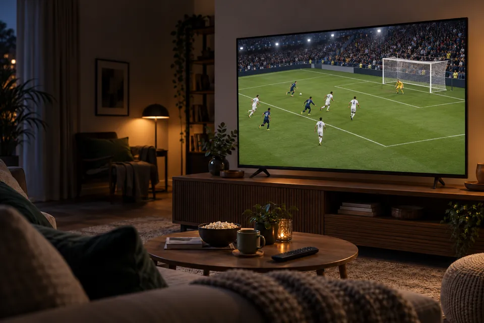 Una noche de fútbol en una televisión en casa; imagen ilustrativa.